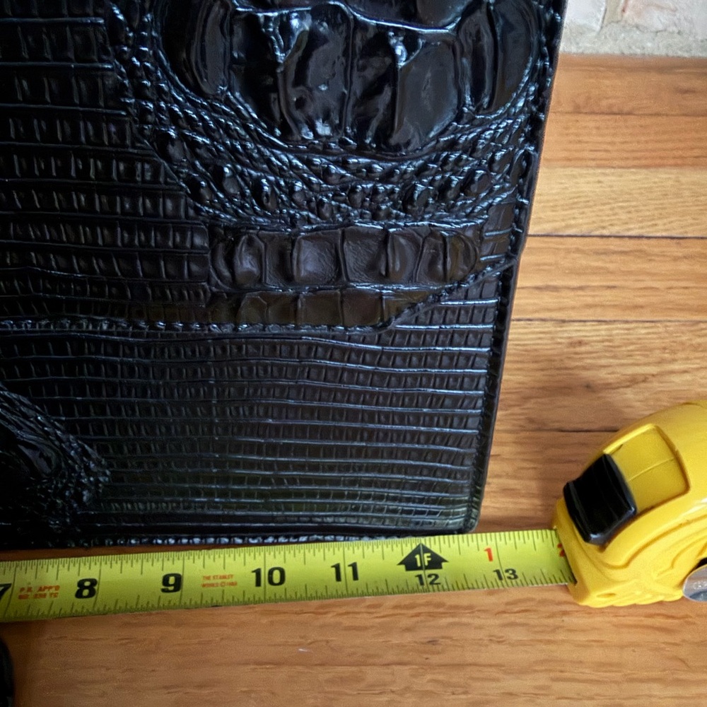 Black Croc-Embossed Structured Top-Handle Bag with Wallet - Picture 11 of 13